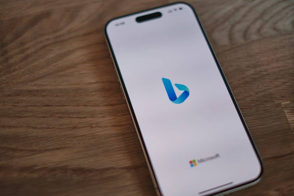 Mobile phone displaying the Bing logo