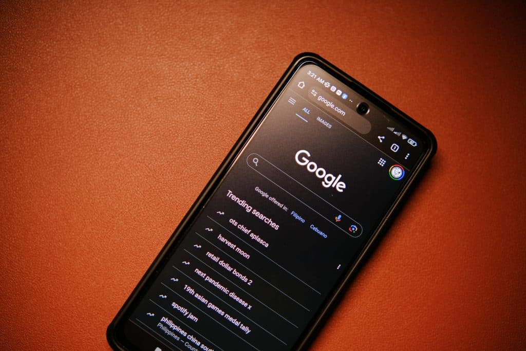 Google browser on a smartphone with search history